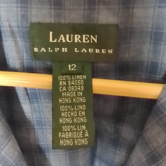 Linen Lauren Ralph Lauren button down shirt dress blue plaid size 12 - Picture 6 of 8